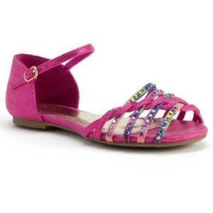 Girls Sandals 4 Candies Pink Embellished Cage Ankle Fabric Strappy Open Toe